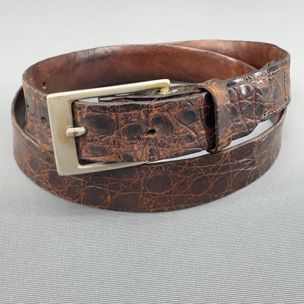 Vintage Expanso Genuine Alligator Belt Brown Lined Cowhide USA Made Size 30